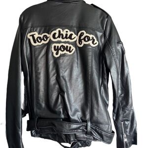Pull & Bear Too Chic For You Black Motorcycle Leather Jacket